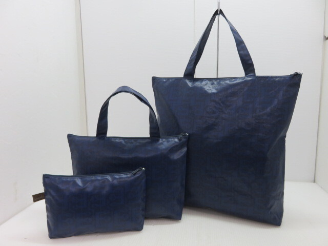 【中古品】 ベル・ブランシェ BelleBranchee BF トートバッグ&ミニトート&ポーチ 3点セット ネイビー 〇YR-12293〇拍卖