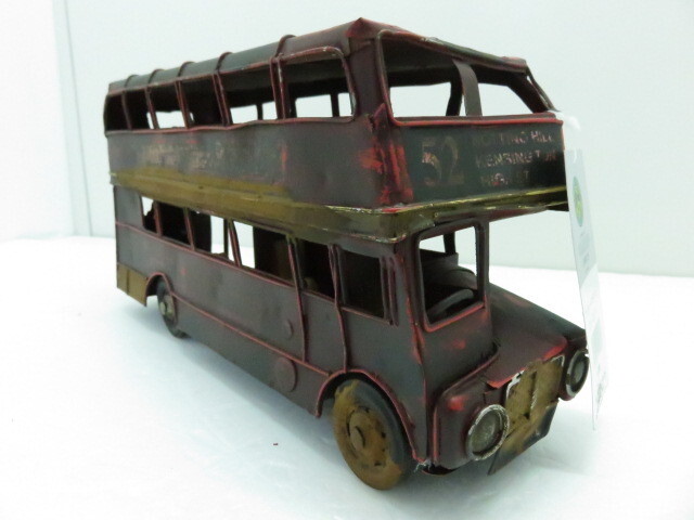 アンティーク調ブリキオブジェ 二階建てバス 全長約28cm 〇YR-03506〇拍卖