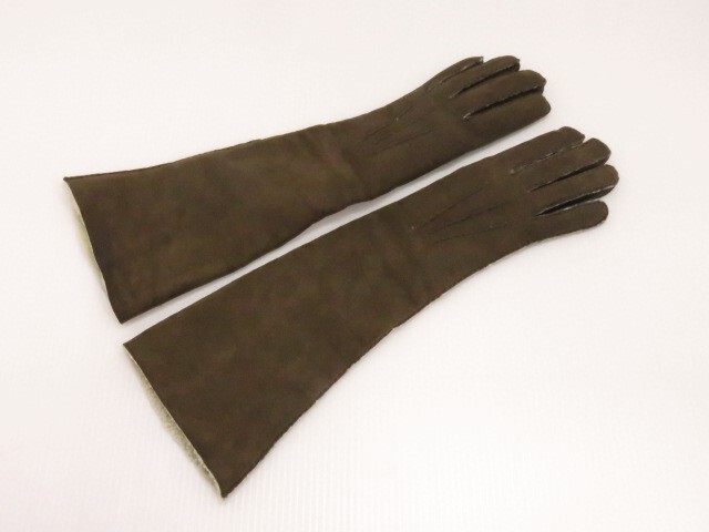 レディース 手袋 ムートングローブ ブラウン系 長さ約40cm ブランド表記無し 〇YR-09115〇拍卖