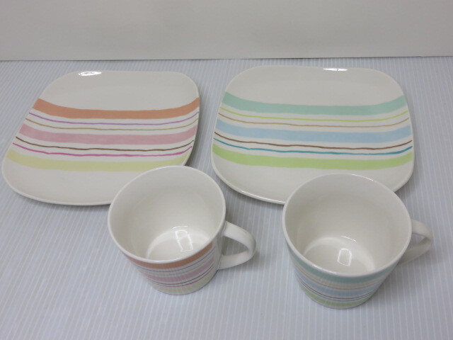【中古未使用品】 Yoko's Table ペア モーニグセット カップ×2 スクエアプレート×2 〇YR-11085〇拍卖