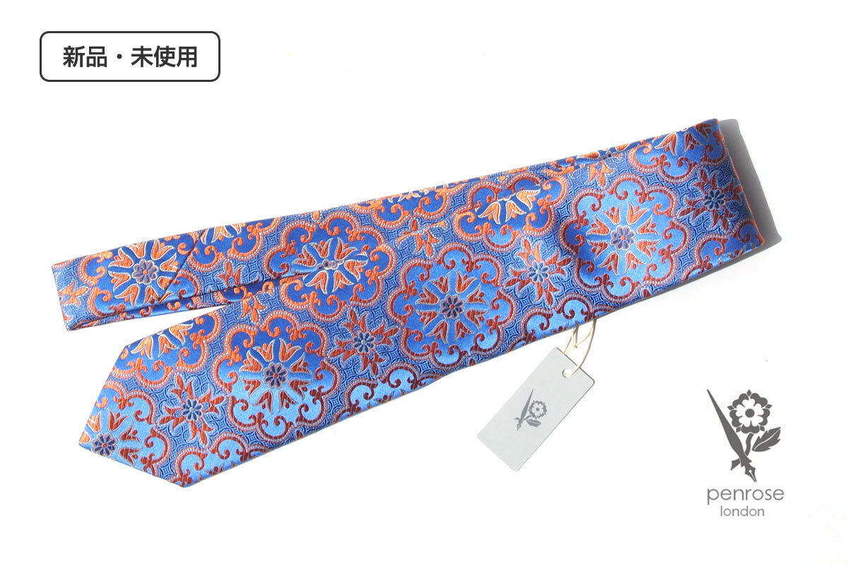 送料無料★新品|未使用|ペンローズ ロンドン|penrose london|ペイズリー&フラワー柄ネクタイ|10|Blue Base拍卖
