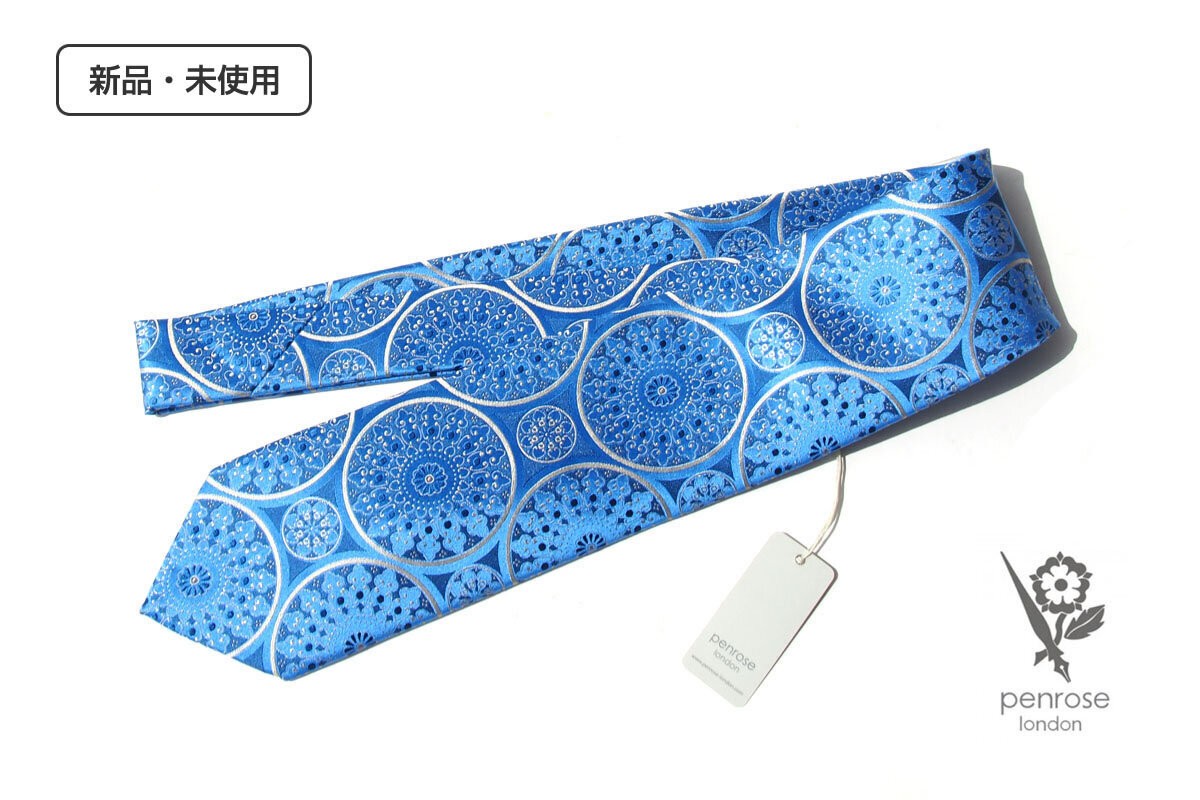 送料無料★新品|未使用|ペンローズ ロンドン|penrose|フラワー&ジオメトリック柄ネクタイ|15|Blue Base拍卖