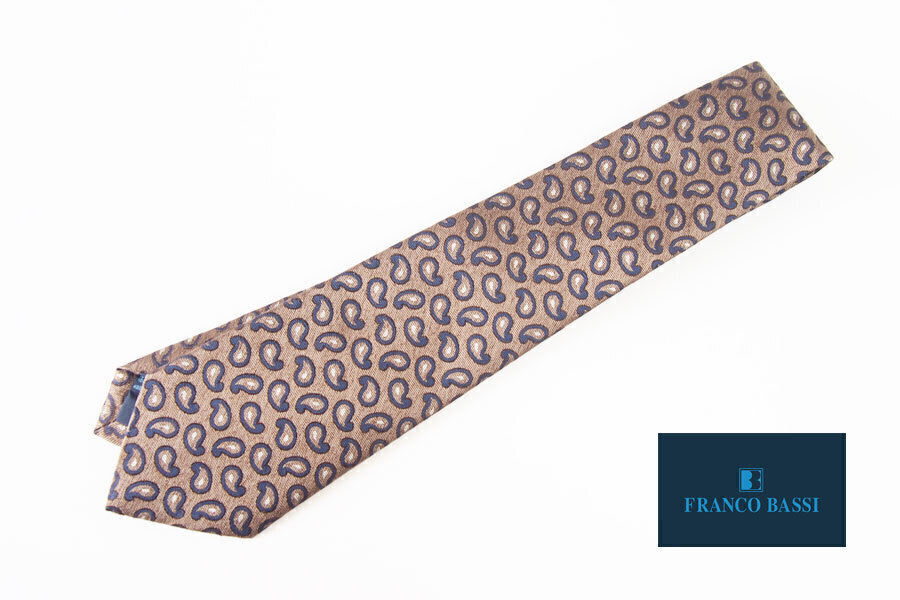送料無料★新品|未使用|Franco Bassi|フランコバッシ|ペイズリー柄 シルクネクタイ|カーキベージュ拍卖