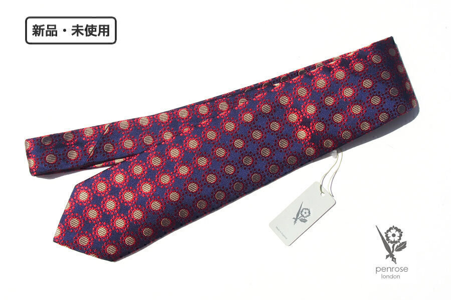 送料無料★新品|未使用|ペンローズ ロンドン|penrose london|シルクネクタイ|OSPREY.F|Navy Base Jacquard拍卖