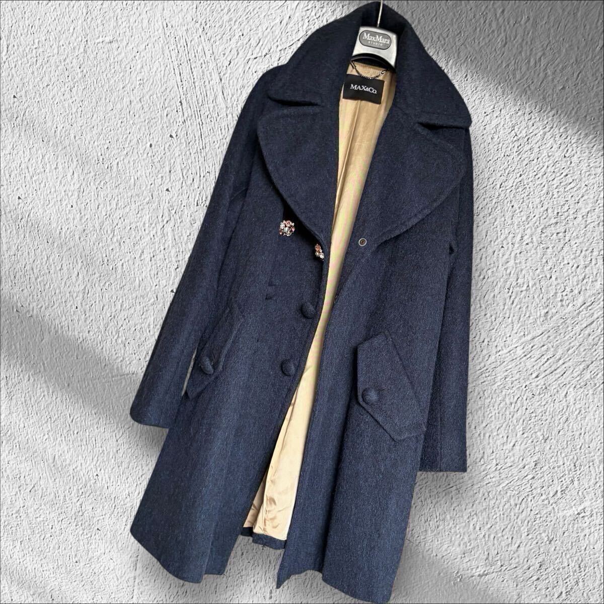 高級希少 MaxMara 近年 セレブ御用達 ふんわりコート オーバーサイズ 宝石ボタン マックスマーラ MAX&Co. マックスアンドコー 上品ネイビー拍卖