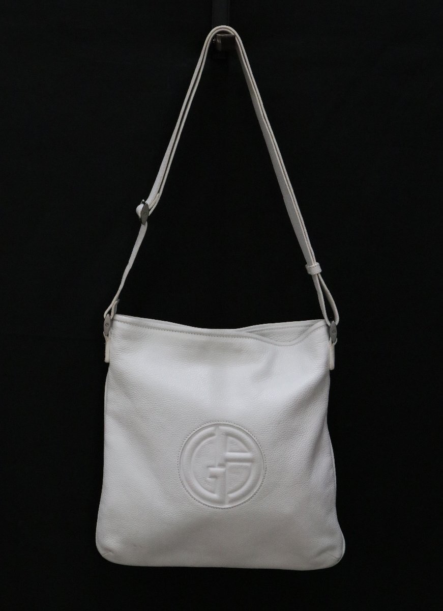1円~【中古品】GIORGIO ARMANI ジョルジオ アルマーニ レザーショルダーバッグ レザー ホワイト 白 肩掛け メンズ 【漂亮】拍卖