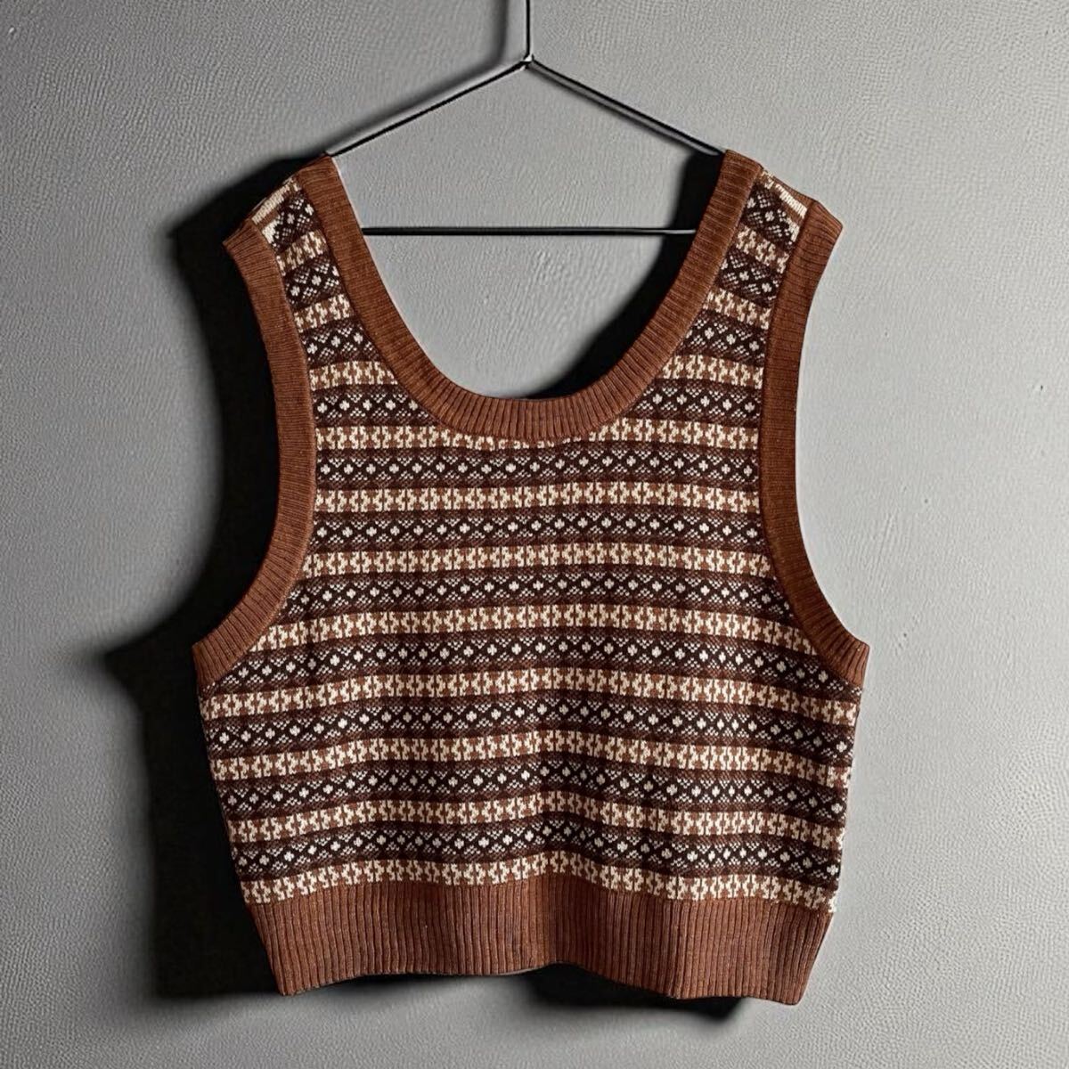 gleam ニットベスト フリーサイズ ベスト ニット ニットベスト ブラウン拍卖