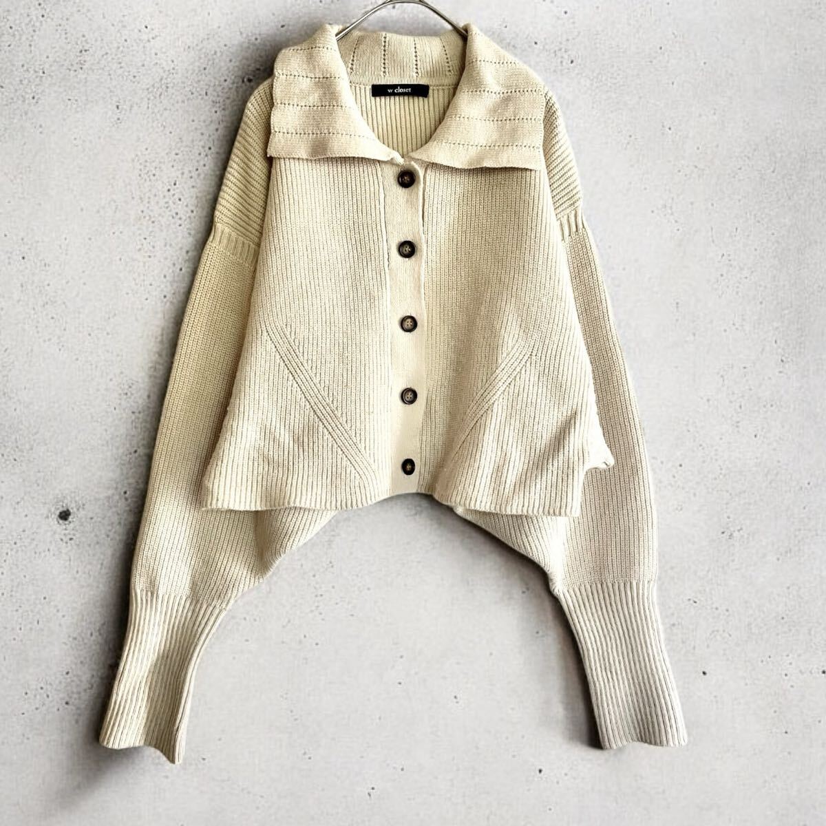 wcloset ダブルクローゼット ニットカーディガン ショート丈 ニット カーディガン セーター アイボリー 長袖拍卖