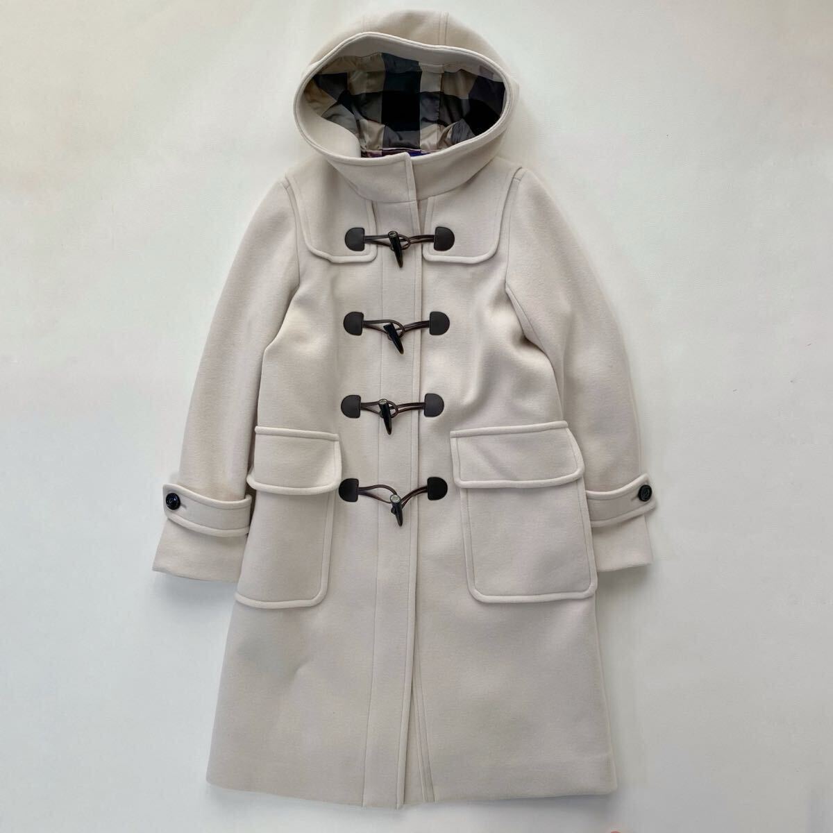 ブルーレーベルクレストブリッジ ロングダッフルコート 36 アイボリー 金ジップ 裏地総チェック bluelabel crestbridge レディース拍卖