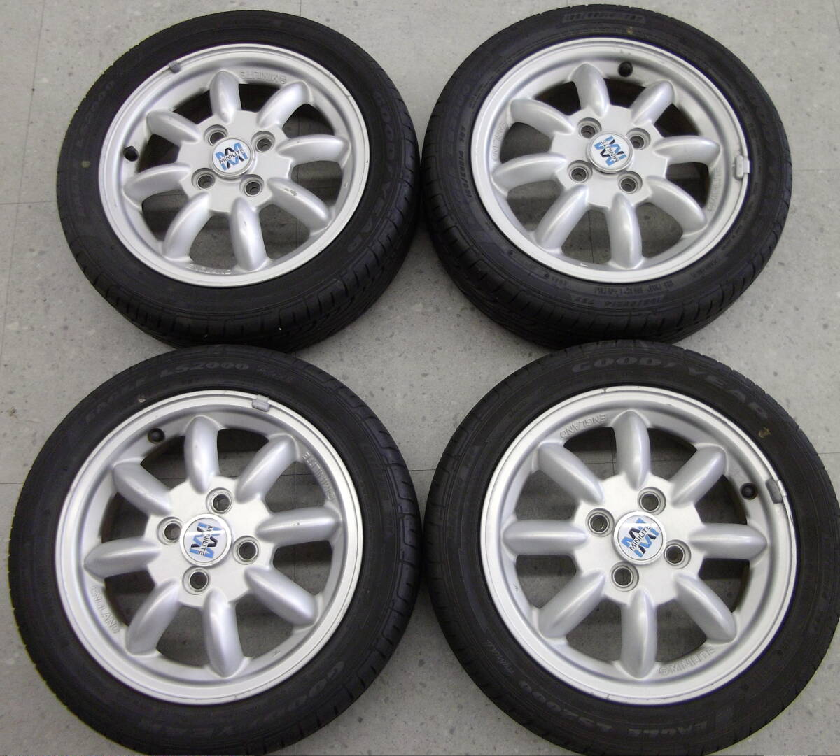 ★●2511-146 ダイハツ ミラジーノ 純正 MINILITE ミニライト 4.5J +45 PCD100 LS2000 165/55R14 9分山 バリ山! ミラココア ハイゼット拍卖