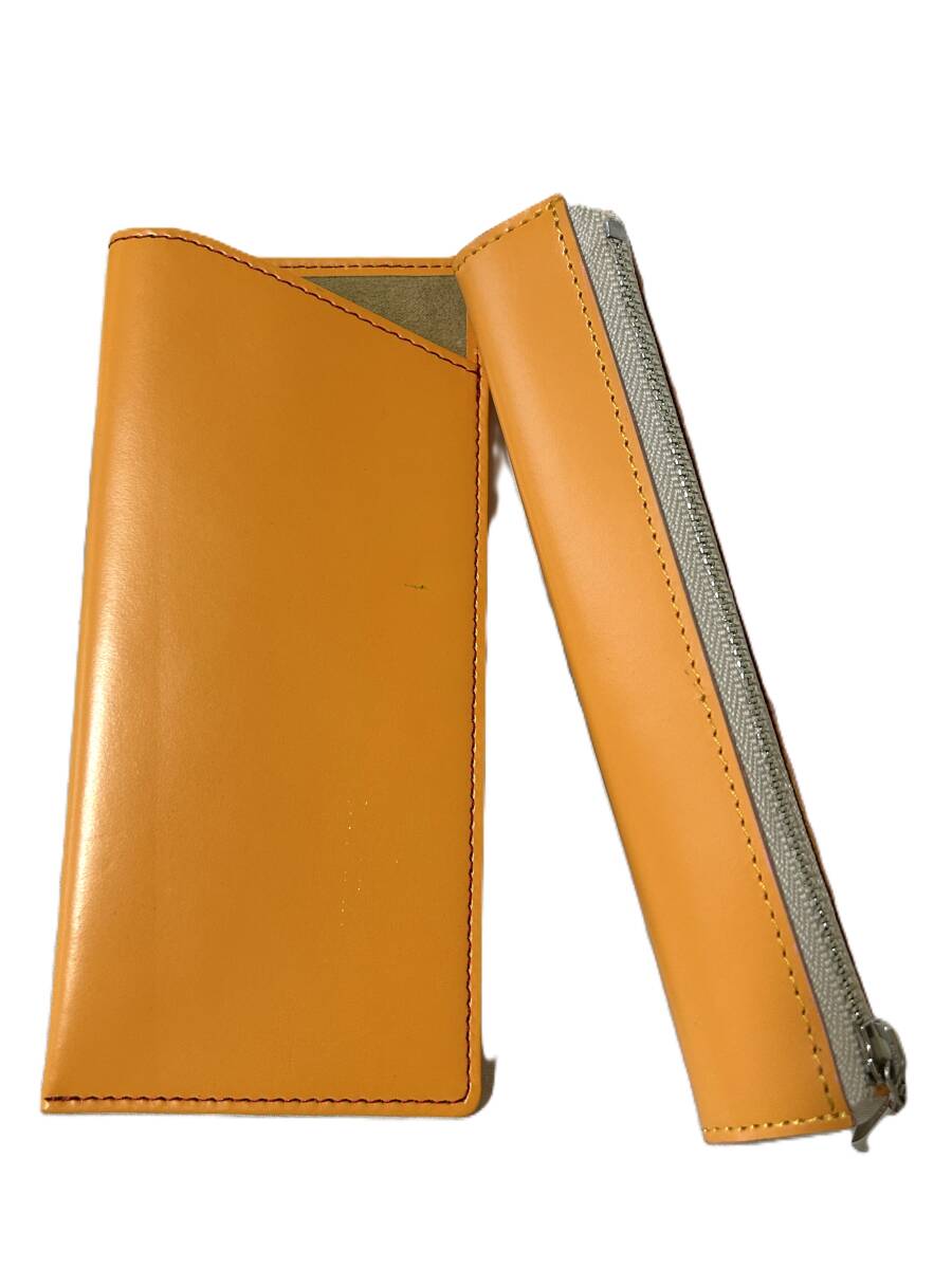 【未使用】本革 メガネケース ペンケース まとめ オレンジ色 レザー拍卖