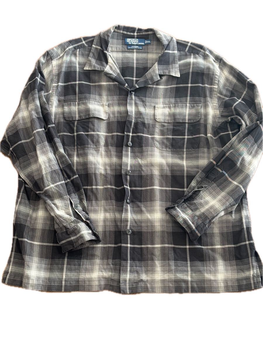 vintage polo by ralph lauren steward silk cotton 90s 90年代 オープンカラー 開襟 オンブレ チェック ブラック グレー フラップ 50s 60s拍卖