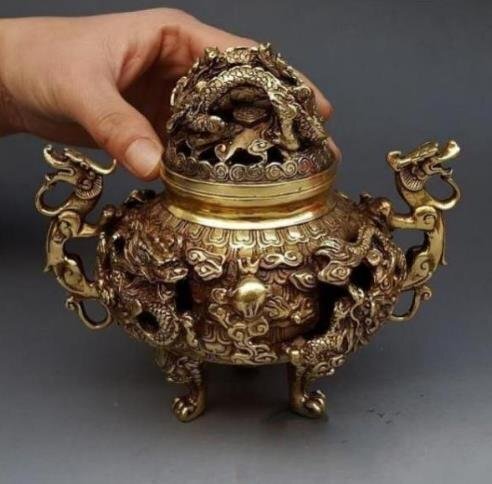 希少新品!香炉/竜/銅器/銅製品/置物/装飾品/工芸品/風水/財運グッズ拍卖