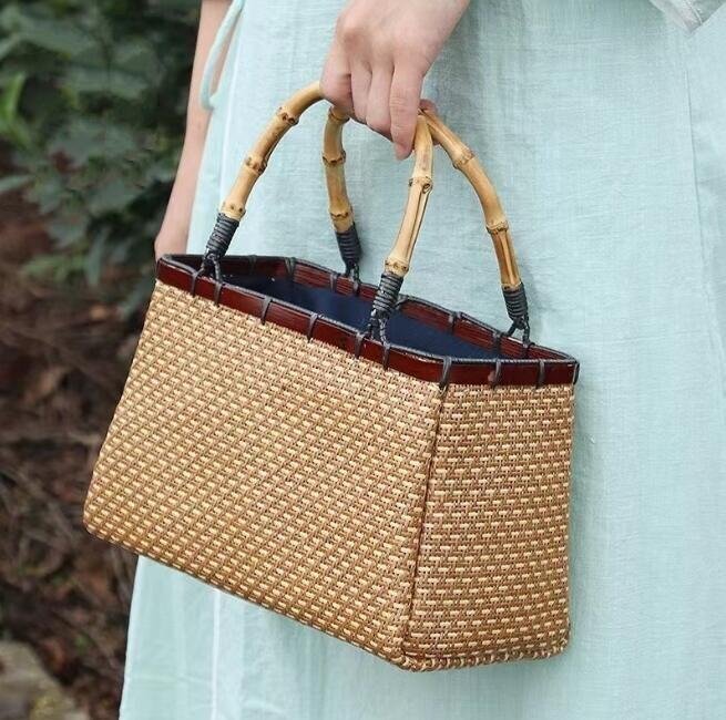 カゴバック 美品 手作りバスケット お洒落買い物カゴ 収納バッグ 可愛い新作拍卖