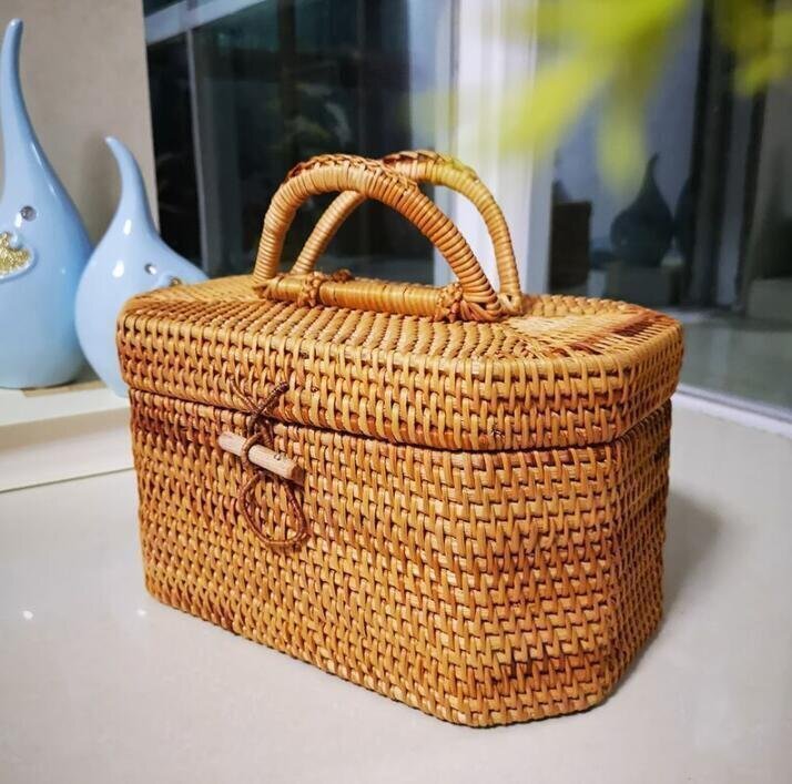 新品☆収納ボックス /旅行用の茶籠/茶器入れ /茶道具 /藤編細工籠/収納する 手作り拍卖