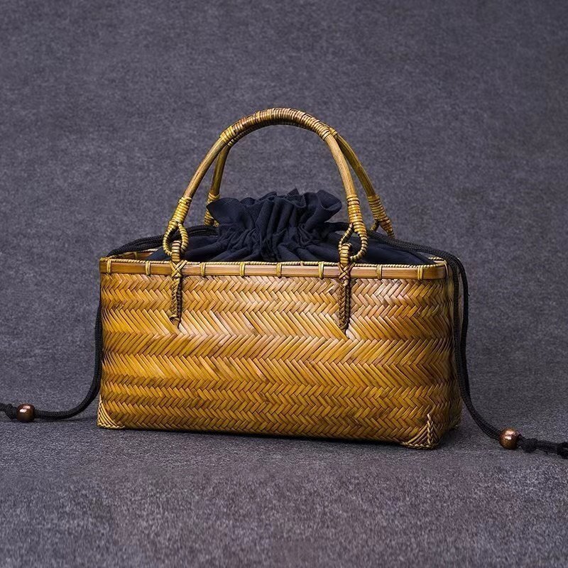 新入荷★品質保証★バスケット 収納かご おしゃれ竹籠 編み 取っ手 持ち手 手作りトートバスケット 自然の良品拍卖