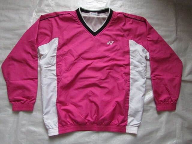 USED ヨネックス yonex 長袖 メッシュ裏地付き Vネック ウオーム ブレーカー ジャケット マゼンタピンク系 メンズ Lサイズ 172~178cm拍卖