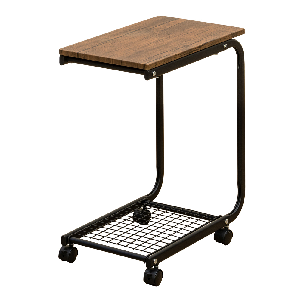 ベッドテーブル ソファサイド テーブル デスク 50cm×30cm スチール ワゴン UYS-08 ヴィンテージブラウン(VBR)拍卖