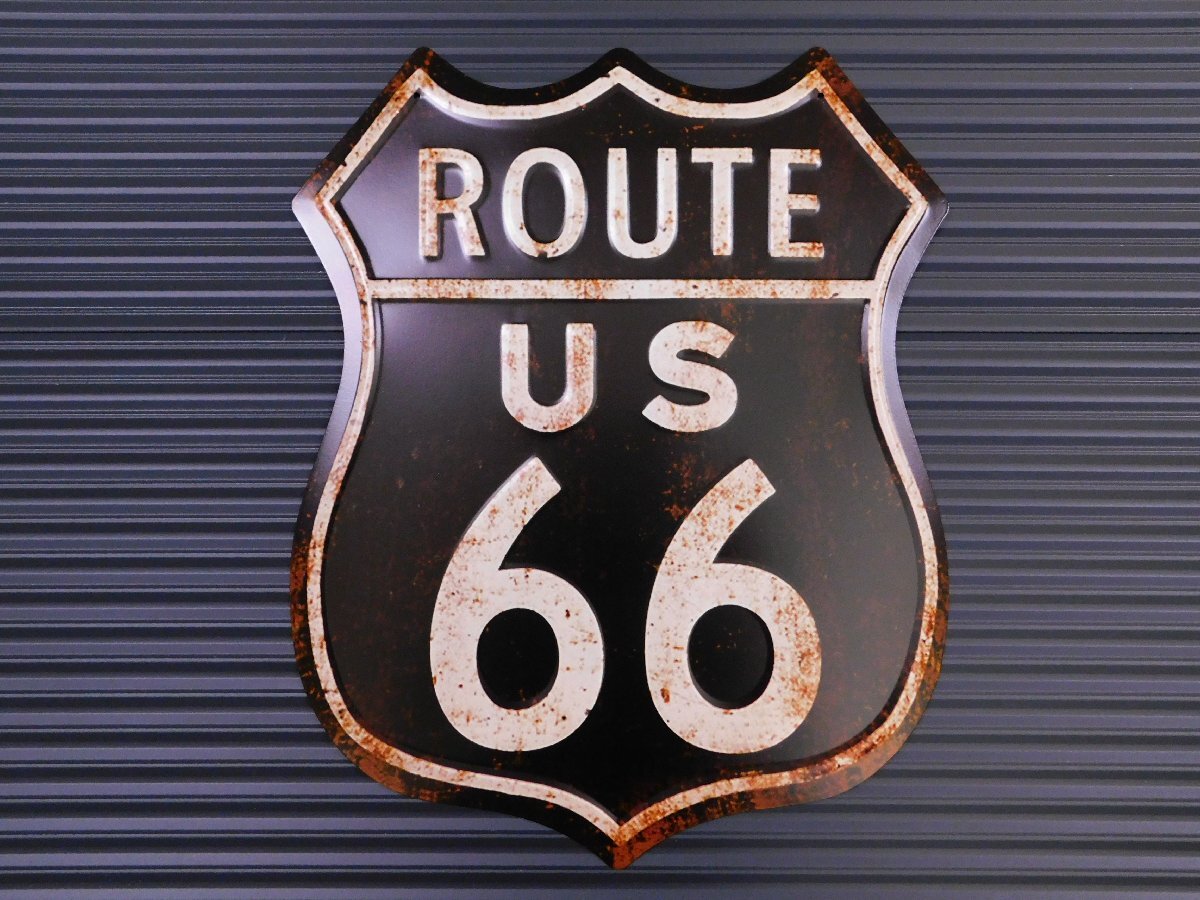 【ROUTE US66・ブラック】※《エンボスメタルサイン》 アメリカン雑貨 エンボス看板 ブリキ看板 ルート66 66拍卖