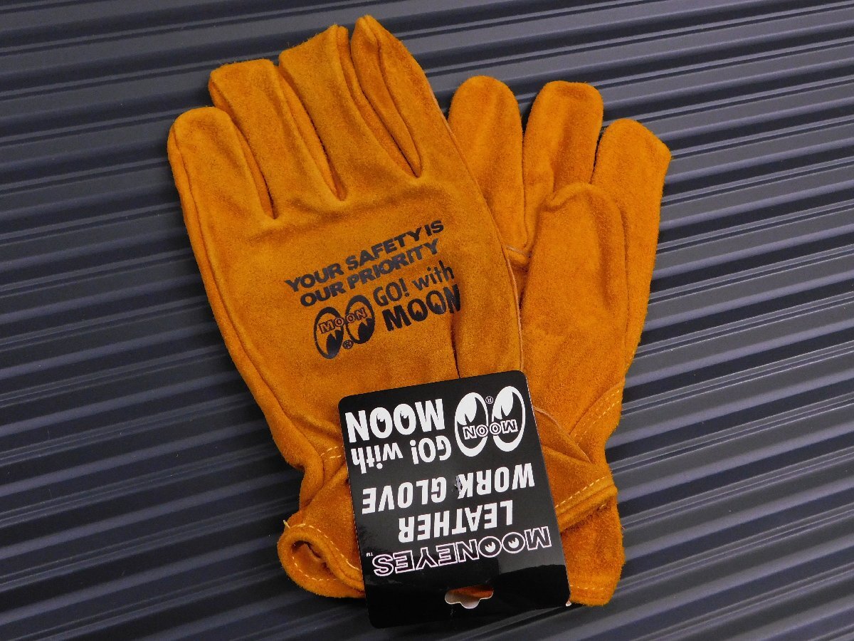 ◆送料\185◆【MOONEYES・ムーンアイズ】※《MOON レザーワークグローブ・牛革/ ブラウン》 MG970 キャンプ 焚き火 アメリカン拍卖