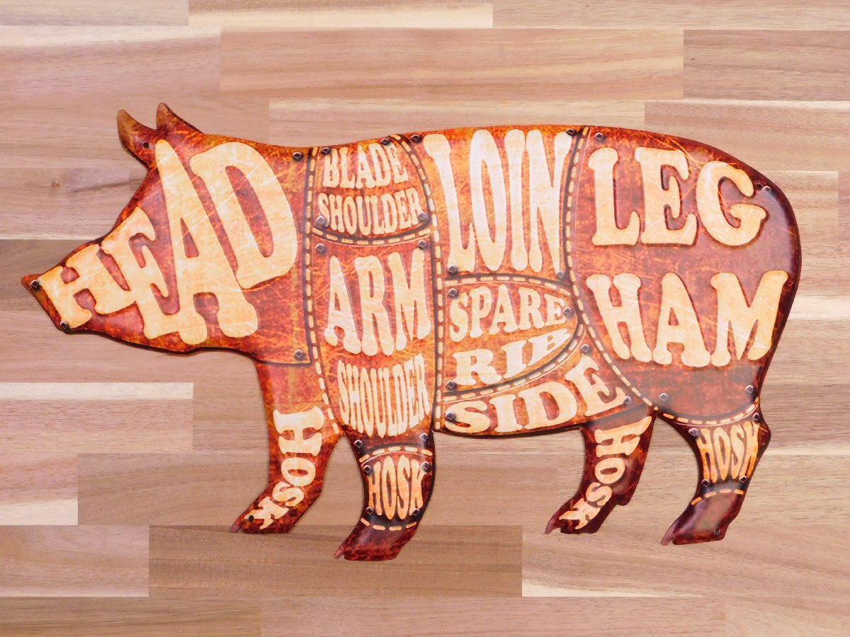 【PORK PART・豚肉部位】※《エンボスメタルサイン》 アメリカン雑貨 エンボス看板 ブリキ看板 168拍卖