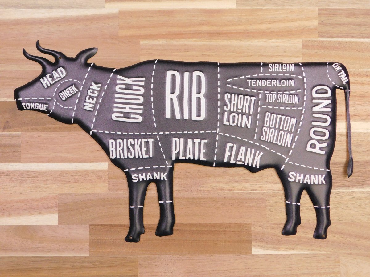 【BEEF PART・牛肉部位】※《エンボスメタルサイン》 アメリカン雑貨 エンボス看板 ブリキ看板 167拍卖