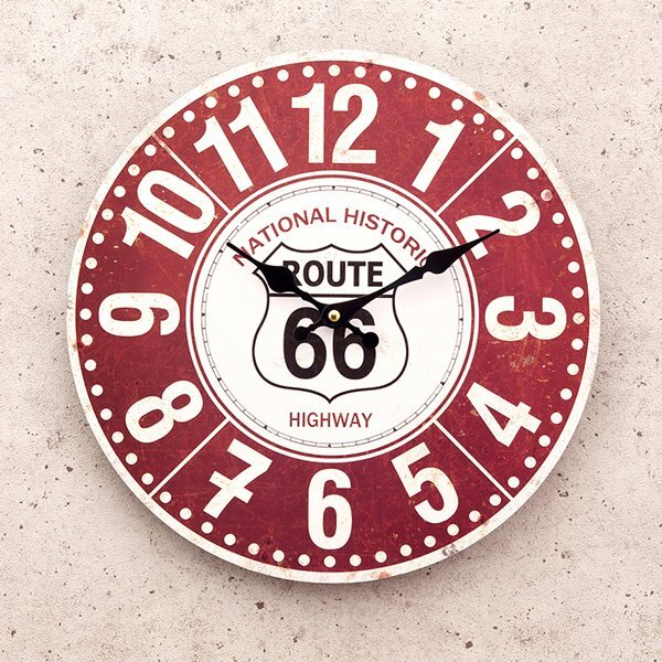 【Historic Highway】※《アンティークMDFクロック・ROUTE66》 アメリカン雑貨 MDF材 木製 時計拍卖