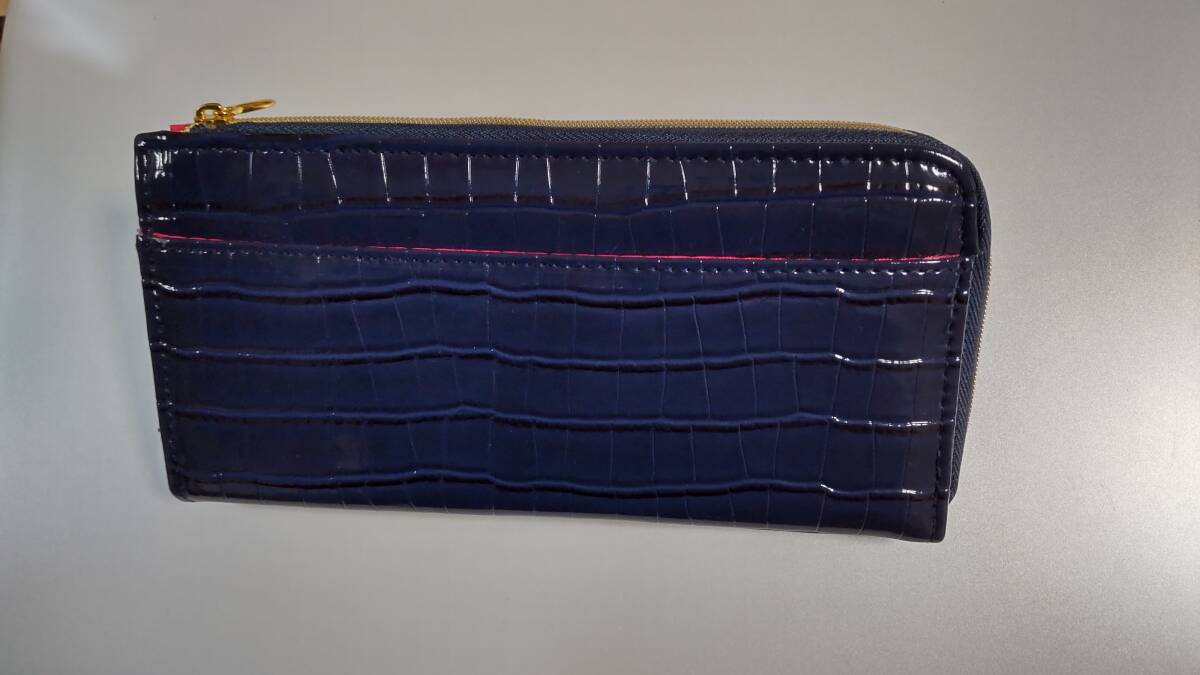 ◆◇ESSEオリジナル クロコ調長財布 (ネイビー) 内側ピンク 送料185円◇◆拍卖