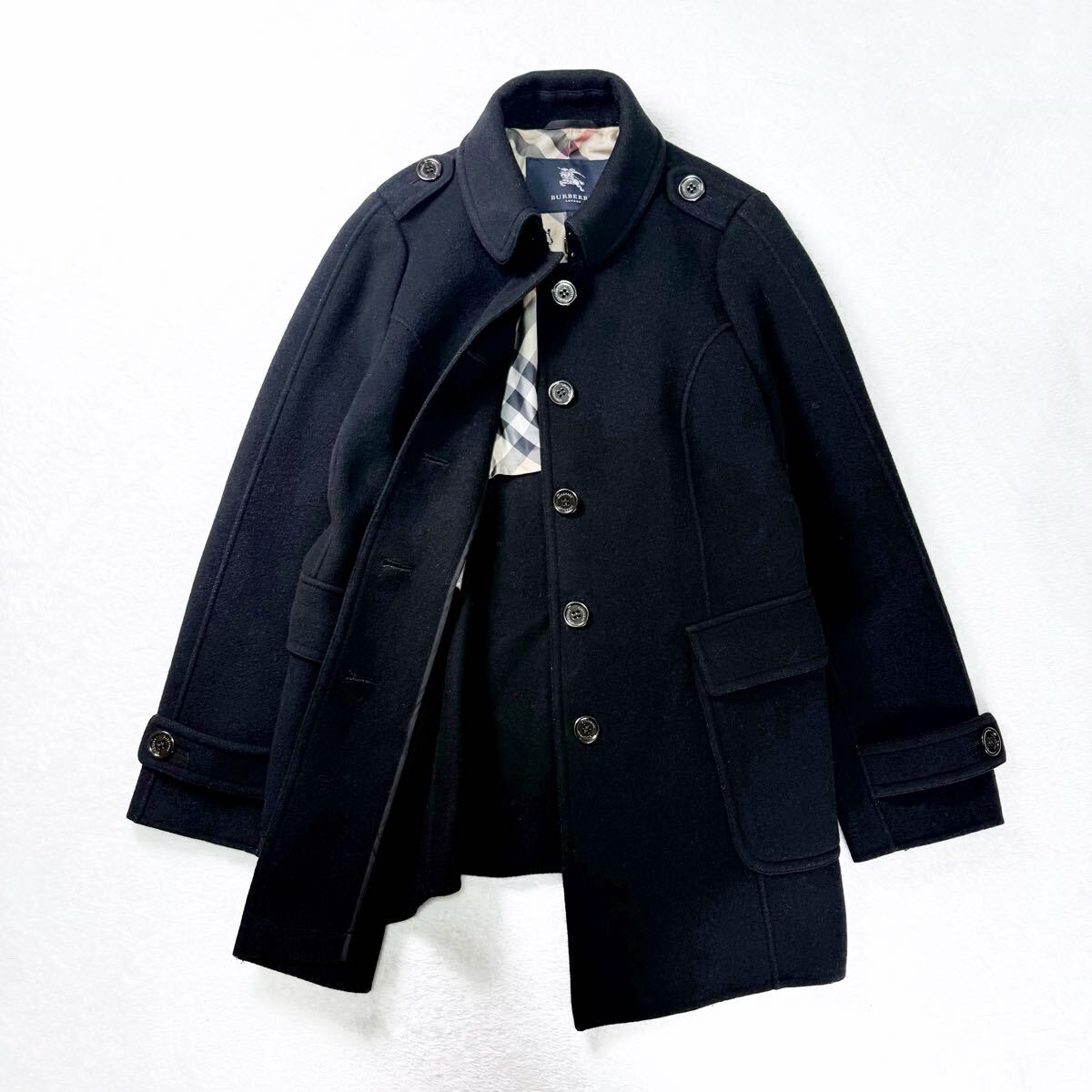 【大きいサイズ】バーバリーロンドン ウールカシミヤ ロングコート スタンドカラー ノバチェック ブラック 黒 46 3XL 拍卖