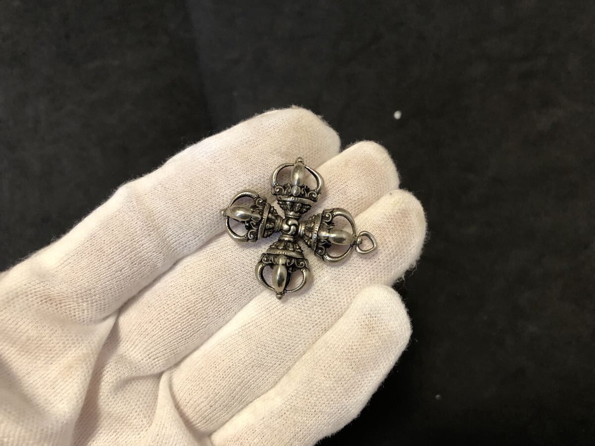 唐物 中国古玩 蔵銀 白銅 金剛杵 五鈷杵 ヴァジュラ チベット 密教法具 時代物 仏教美術 チベット古美術 拍卖