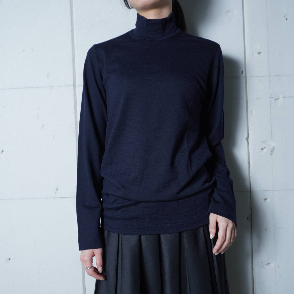 【COMME des GARONS】コムデギャルソン 95年製 極美品 タグ付 WOOL100%モックネックシャツ dark navy拍卖