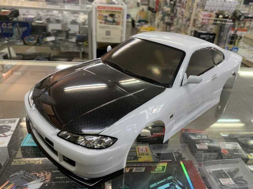 当店オリジナル塗装済みボディ タミヤ 1/10 ニスモ COPPERMIX シルビア S15 カーボン調ボンネット (ホワイト)拍卖