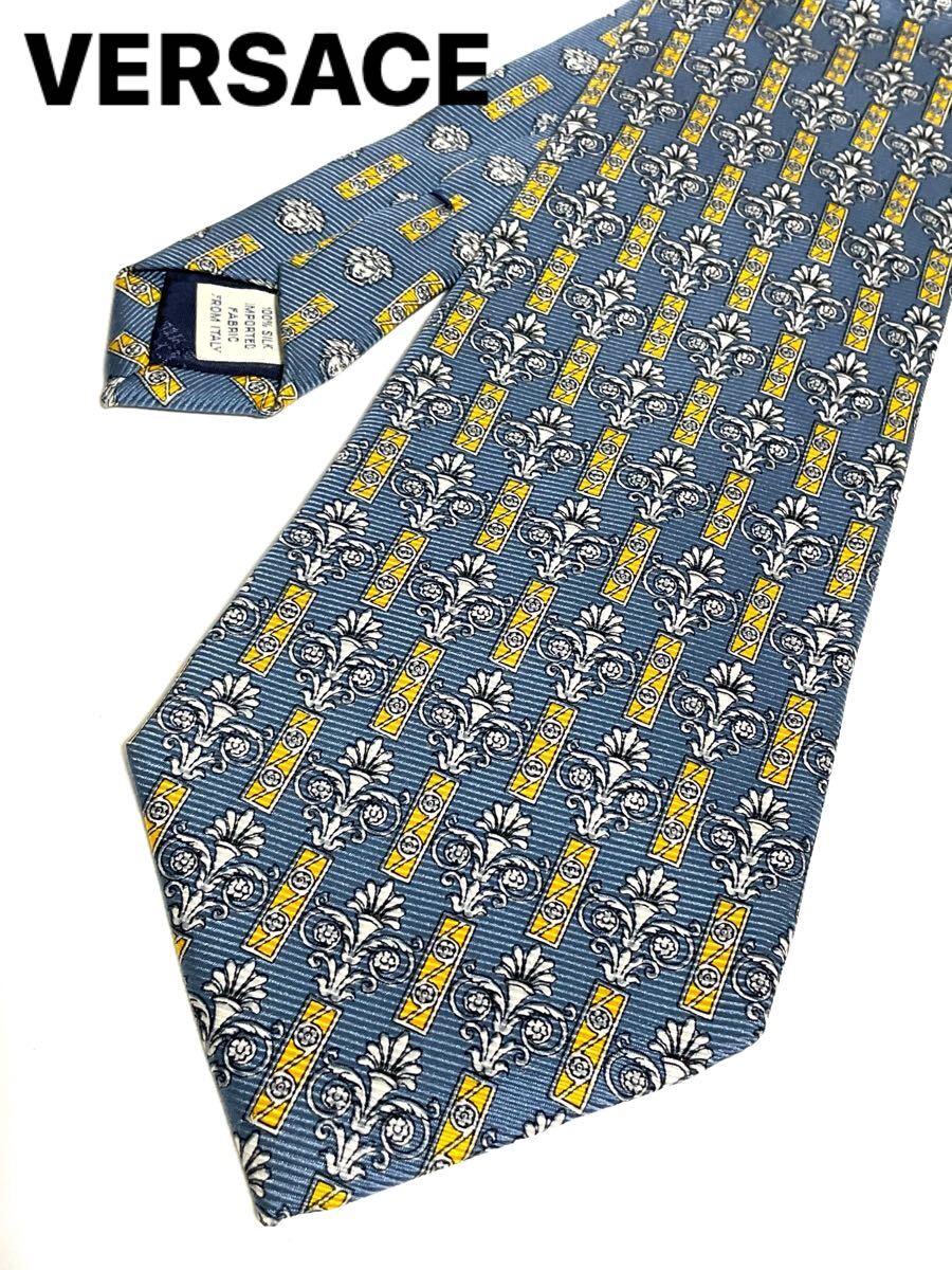 ヴェルサーチ VERSACE ネクタイ ブルー×イエローゴールド系 メデューサ 柄 ヴェルサーチェ 送料185円(追跡付)〜拍卖
