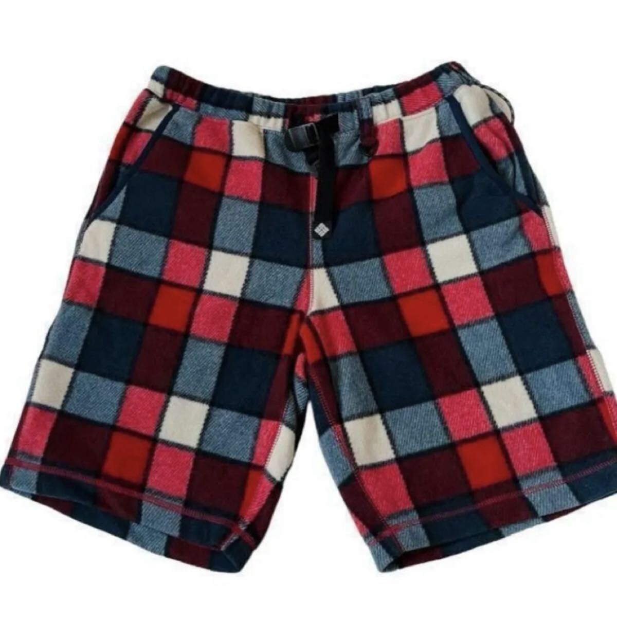 暖かいフリースハーフパンツ アウトドア◎ コロンビア チェック M ユニセックス 男女兼用拍卖