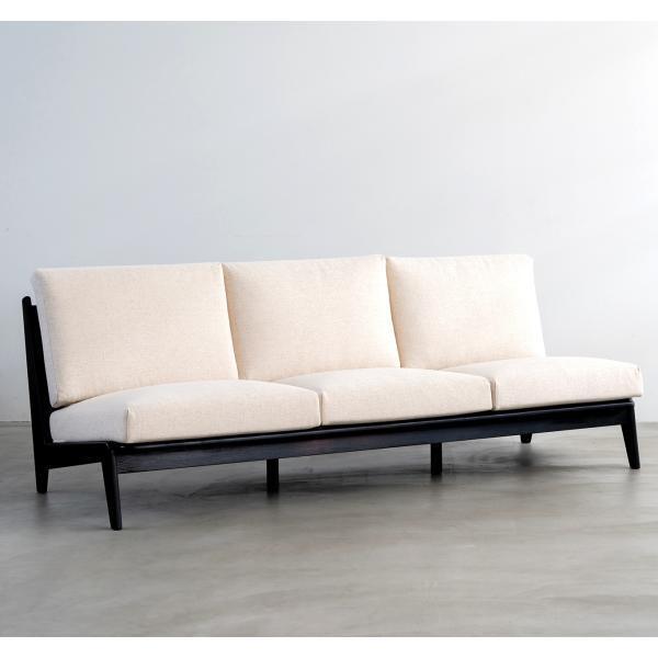 ソファ おしゃれ ウッドフレーム 木製 3人掛け 北欧 布 3p ソファー リビング アームレス 肘なし 木 天然木 無垢材 シンプル ブラック拍卖