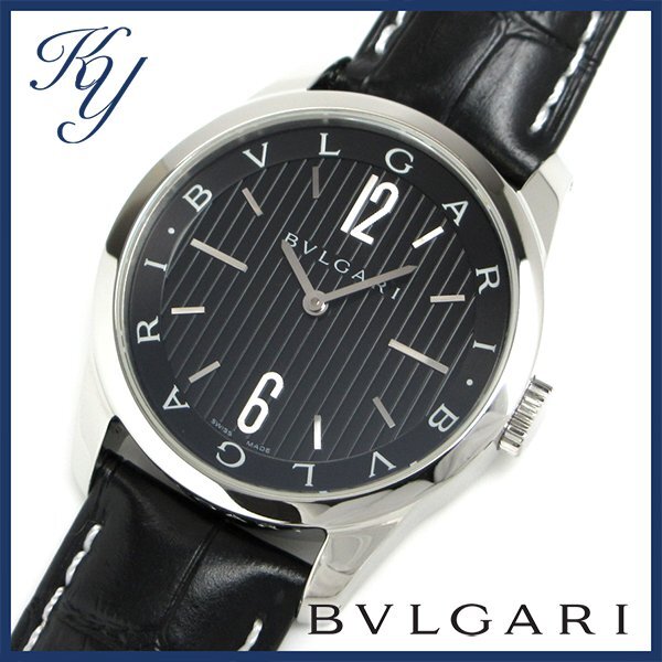 1円~ 3ヶ月保証付き 磨き済み 美品 本物 定番 人気 BVLGARI ブルガリ ソロテンポ ST37S 革ベルト ブラック メンズ 時計拍卖