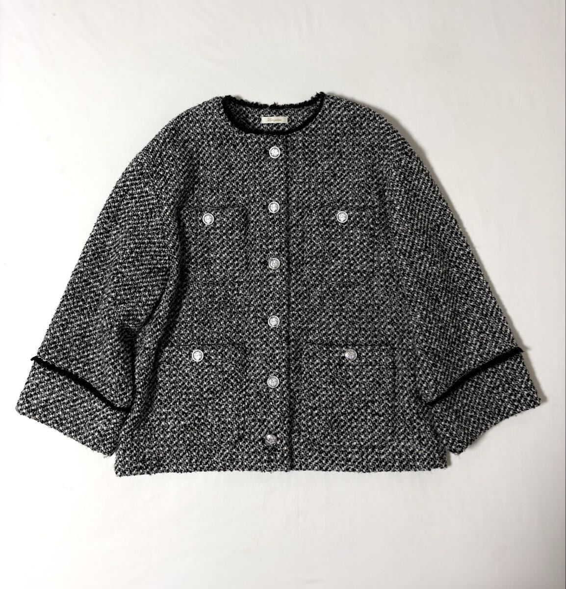 2024 ラウンジドレス ガリャルダガランテ ノーカラー ツイード ジャケット ゆったりシルエット拍卖