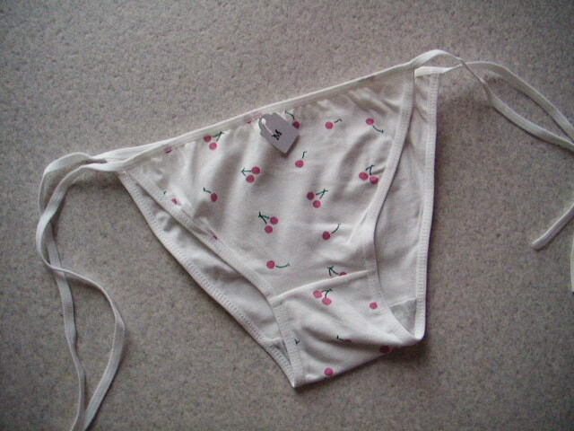 【紐パン チェリープリント紐ショーツ】◆ホワイト◆mm0978-5◆M◆拍卖