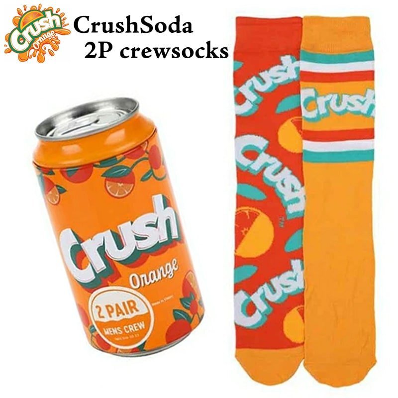 靴下 ソックス 2足セット クラッシュソーダ 2P オレンジ 缶 小物入れ ハイクルー アメリカン 雑貨 かっこいい おしゃれ メンズ ギフト拍卖