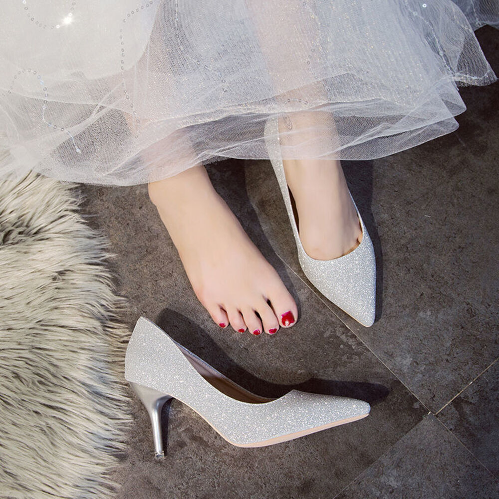 ☆ シルバー(ヒール5cm) ☆ 37(23.5cm) ☆ ウエディングシューズ pky2c パーティー パンプス 結婚式 ハイヒール拍卖