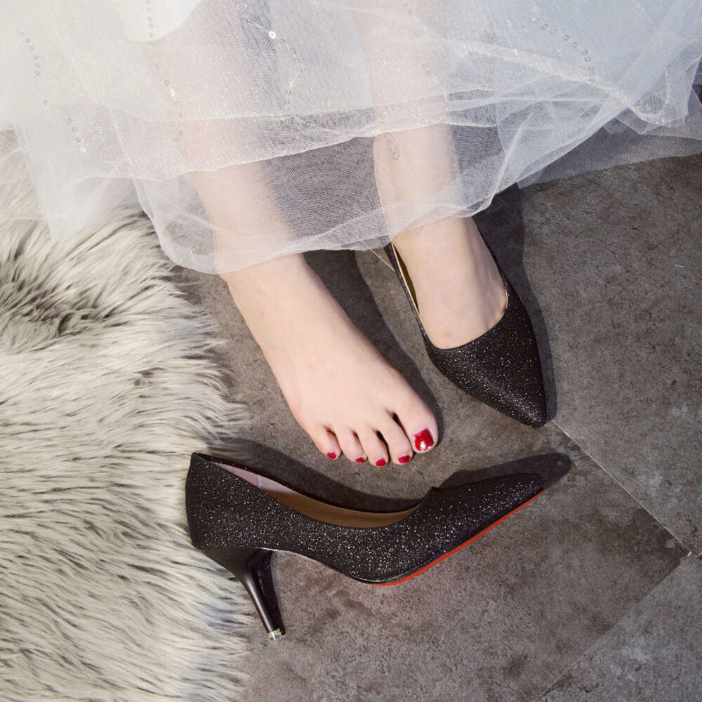 ☆ ブラック(ヒール7cm) ☆ 38(24cm) ☆ ウエディングシューズ pky2c パーティー パンプス 結婚式 ハイヒール ポインテッドトゥパンプス拍卖