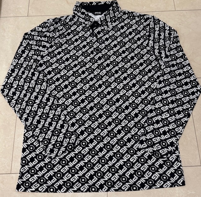 ・未使用 正規品・ ピン ゴルフ PING GOLF ロゴ総柄 裏起毛 秋冬用 ストレッチボタンダウン長袖Tシャツ Lサイズ 拍卖