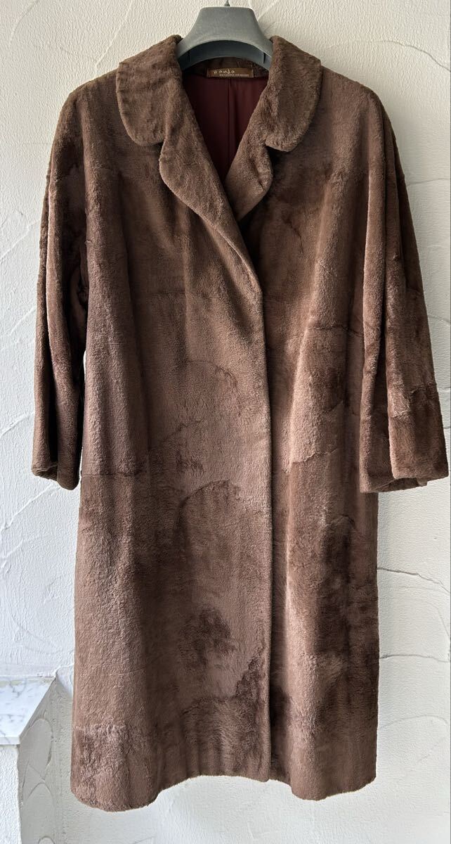 ヴィンテージ Handa 銀座 高級コート オーバー レデイ―ス オーダーメイド 仕立て ブラウン フェイクファー 拍卖