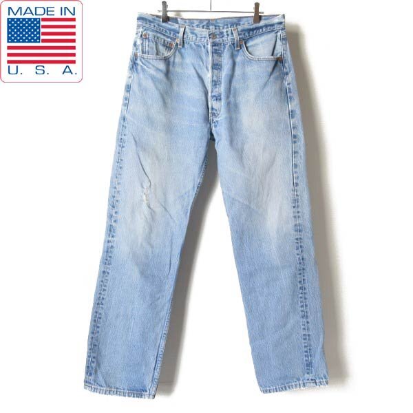 2002年製 USA製 リーバイス501 アイスブルー 美アタリ ダメージ ジーンズ 実寸W33 L30 00s アメリカ製 ビンテージ D150-21-0025ZT拍卖