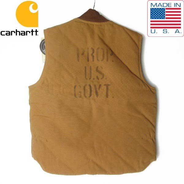 新品 1998年製 星タグ USA製 carhartt 政府系ステンシル ダック ベスト L 茶 腰ゴム 90s カーハート デッドストック D152-05-0001ZV拍卖