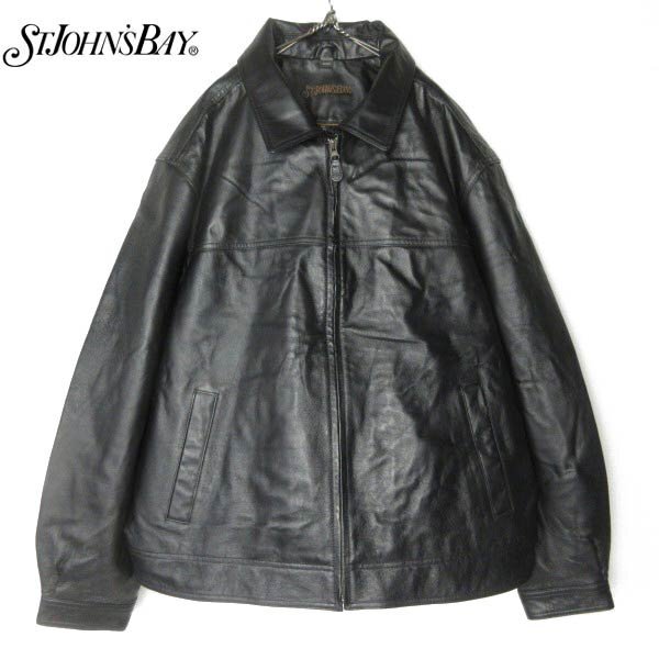 美品 ST JOHN'S BAY レザー ジャケット 黒 XXL ブラック セントジョンズベイ 革ジャン ブルゾン 短丈 ショート D152-18-0040ZV拍卖