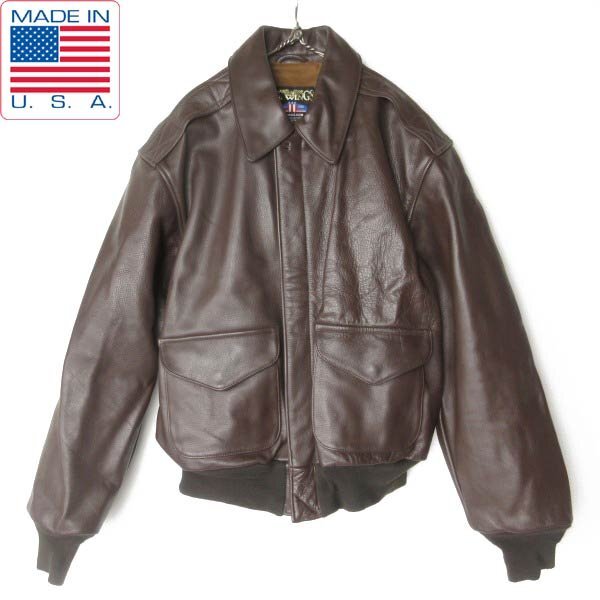 美品 90s USA製 US WINGS A-2 ホースハイド レザー ジャケット 40 L程度 フライトジャケット 馬革 革ジャン アメリカ製 D152-18-0042ZVW拍卖