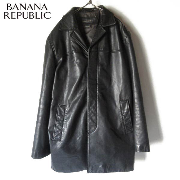 00s バナナリパブリック Tバック レザー ジャケット 黒 L 比翼 ブラック カーコート 革ジャン 本革 ビンテージ D151-18-0026ZTW拍卖