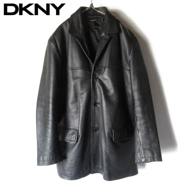 90s DKNY ダナキャラン レザー ジャケット 黒 L カーコート ブラック 革ジャン 本革 ビンテージ D151-18-0008ZTW拍卖