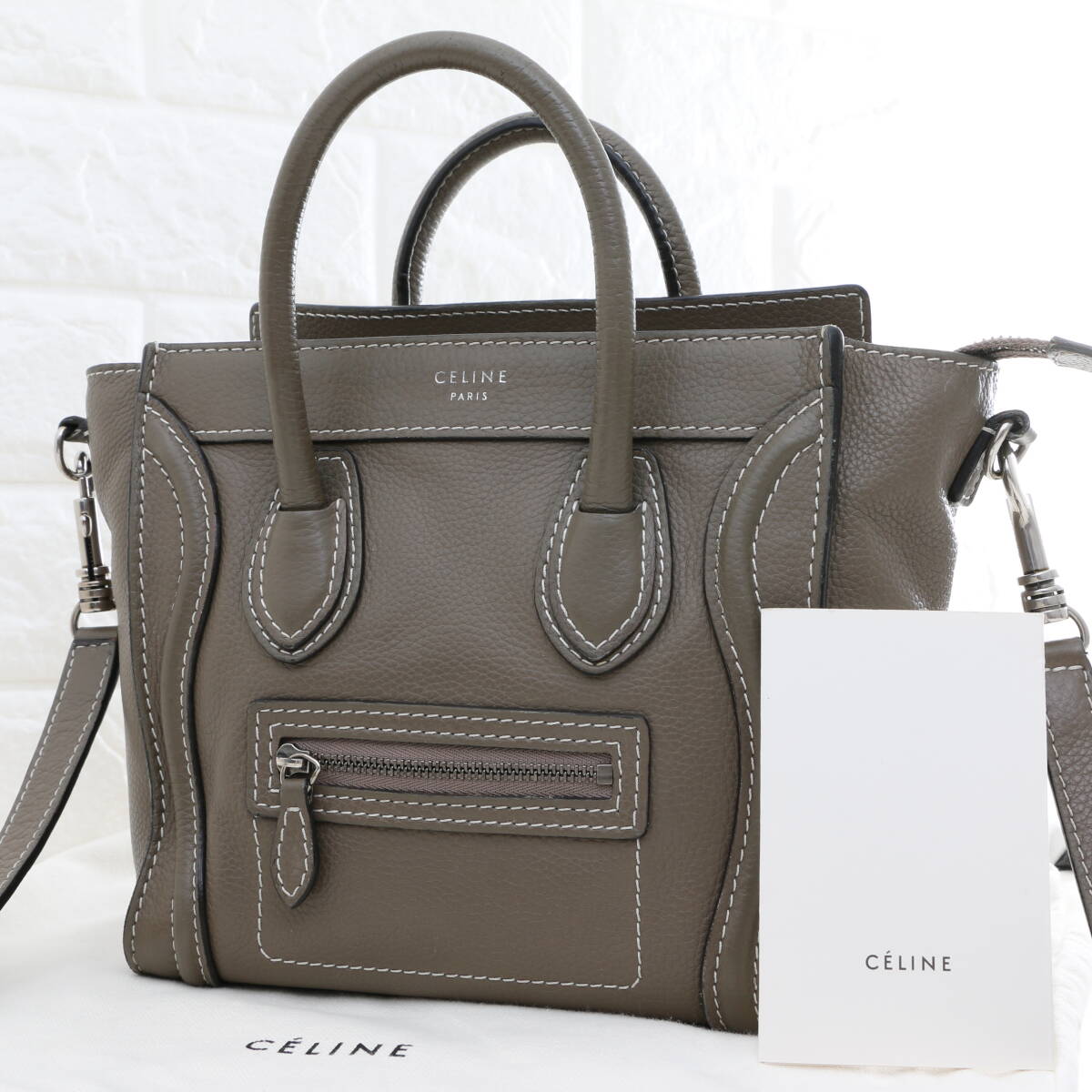 CELINE セリーヌ ラゲージ ナノショッパー 2WAY ハンドバッグ ショルダーバッグ グレージュ レザー 本革 斜め掛け レディース ミニバッグ拍卖